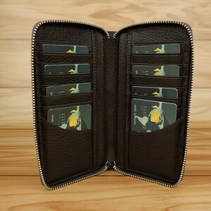 Cartera de cuero marrón hecha a mano con tarjetero con cremallera, regalo de cartera de cuero genuino de primera calidad para un día especial, regalo para novia
