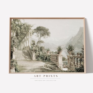 Spring Meadow Painting Print / Vintage Muted Landscape print / Italian Villa Painting Como / Country Painting / European PRINTABLE Wall Art /644