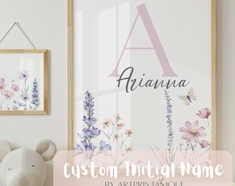 Custom Wildflowers Prints| Floral Nursery Wall Art, Boho, Baby Girl Nursery Wall Art| Watercolor Flowers| Personalised Name Sign Initial |26