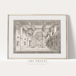 Vintage Architectural Drawing |Architectural Drawing PRINTABLE |Architecture Sketch| Antique Drawing Prints | Sketch Printable Wall Art| 987