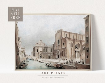 Vintage Stadtbild | Venedig Kanal Kunstdruck | Italienische Stadtlandschaft Drucke |C Stadtansicht Aquarell |1028