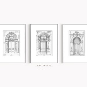 Architecture Drawing Gallery Wall Art | Vintage Architecture Sketch Art Prints | Architectural Set of Three | PRINTABLE Gallery Set |S142-S3