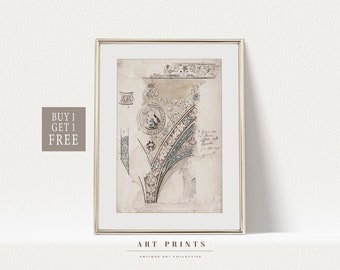 Vintage Architectural Drawing |Architectural Drawing PRINTABLE | Sketch Architecture| Antique Drawing Prints |Sketch Printable Wall Art |201