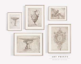 Vintage Architectural Drawing Gallery Set | Architecture Sketch Drawing PRINTABLE | Antique Drawing Prints |Sketch Printable Wall | S72-S5