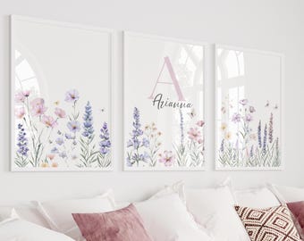 Custom Wildflowers Prints| Floral Nursery Wall Art, Boho, Baby Girl Nursery Wall Art| Watercolor Flowers| Personalised Name Sign Initial |26