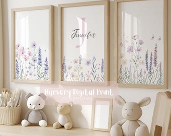 Custom Wildflowers Prints| Floral Nursery Wall Art, Boho, Baby Girl Nursery Wall Art| Watercolor Flowers| Personalised Name Sign Initial |26