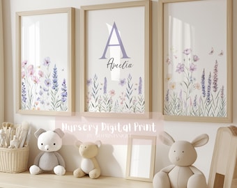 Custom Wildflowers Prints| Floral Nursery Wall Art, Boho, Baby Girl Nursery Wall Art| Watercolor Flowers| Personalised Name Sign Initial |26