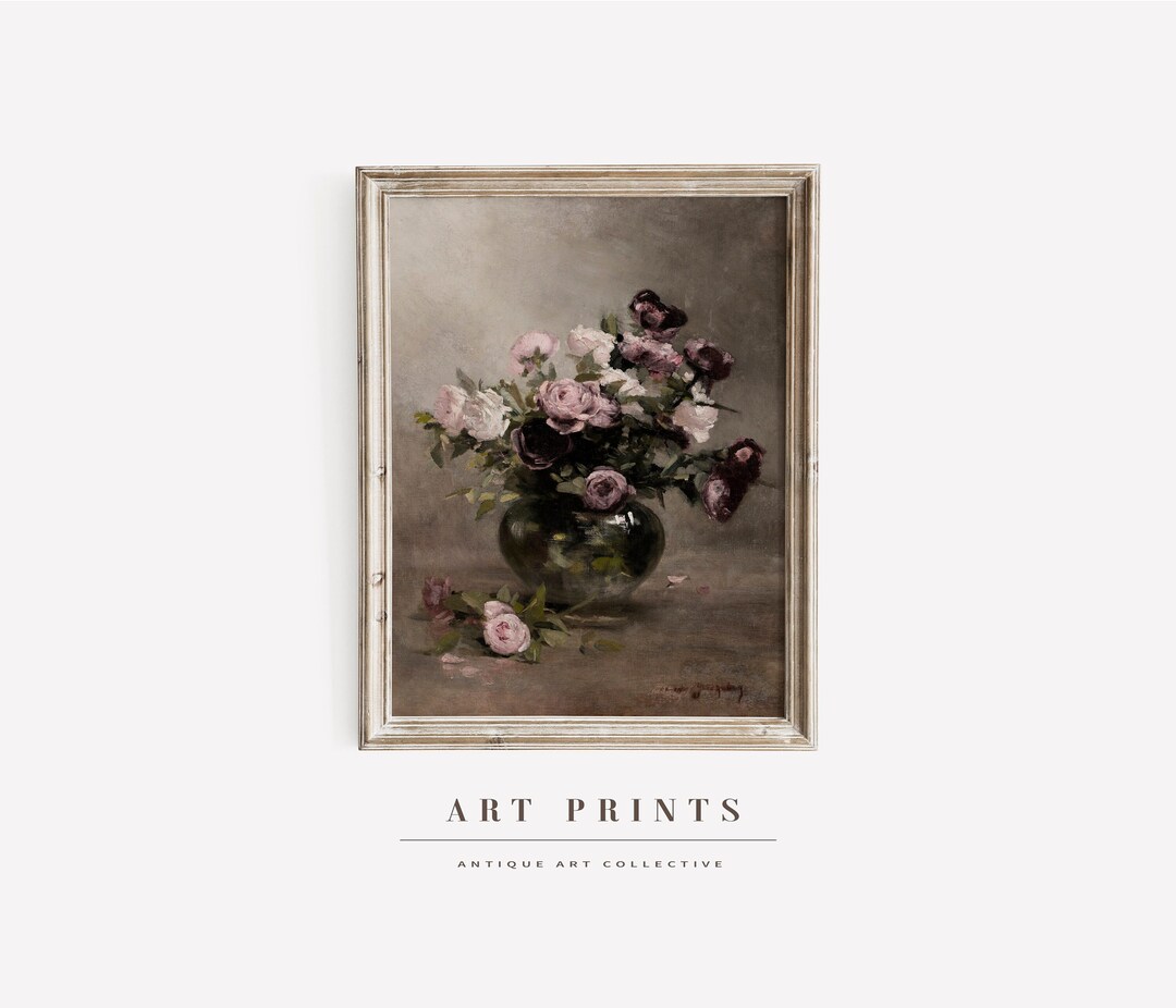 Vintage Pink Roses Still Life Oil Painting / Antique Flower Rose Paint ...