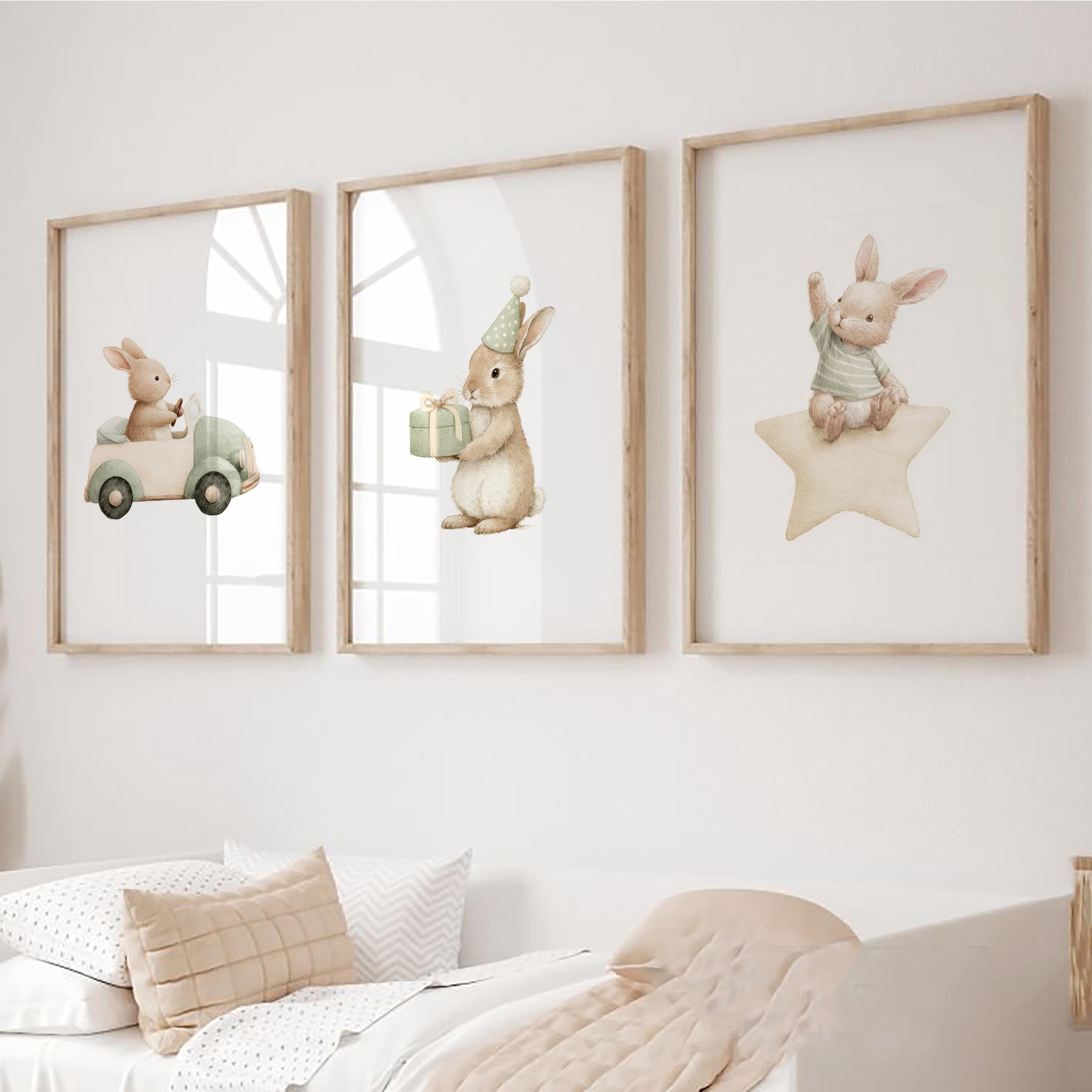 Set of 6 Green Bunny Nursery Wall Art Print|vintage Bunny Nursery Decor ...