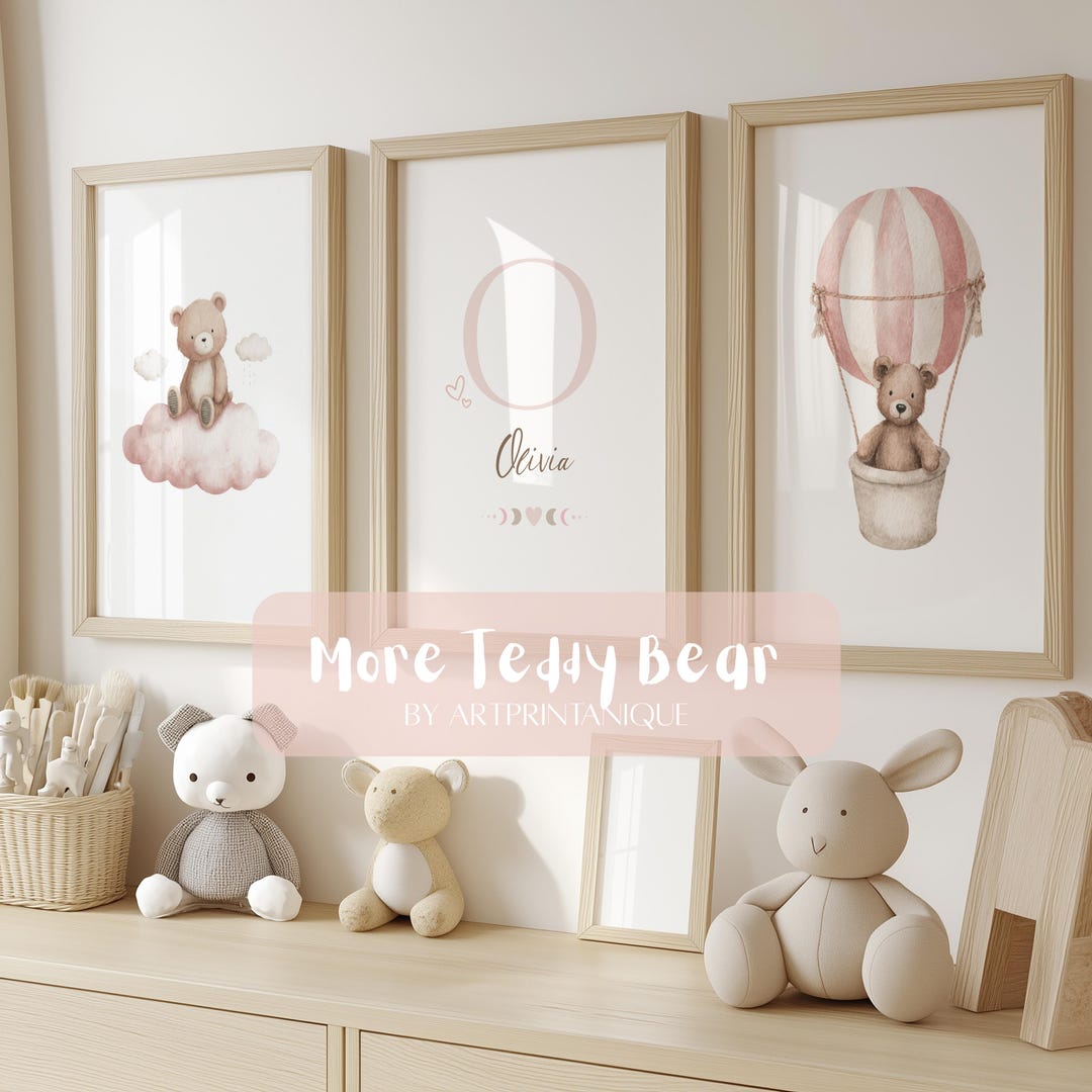 Set of 3 Custom Teddy Bear Nursery Wall Art Print|personalized Name ...