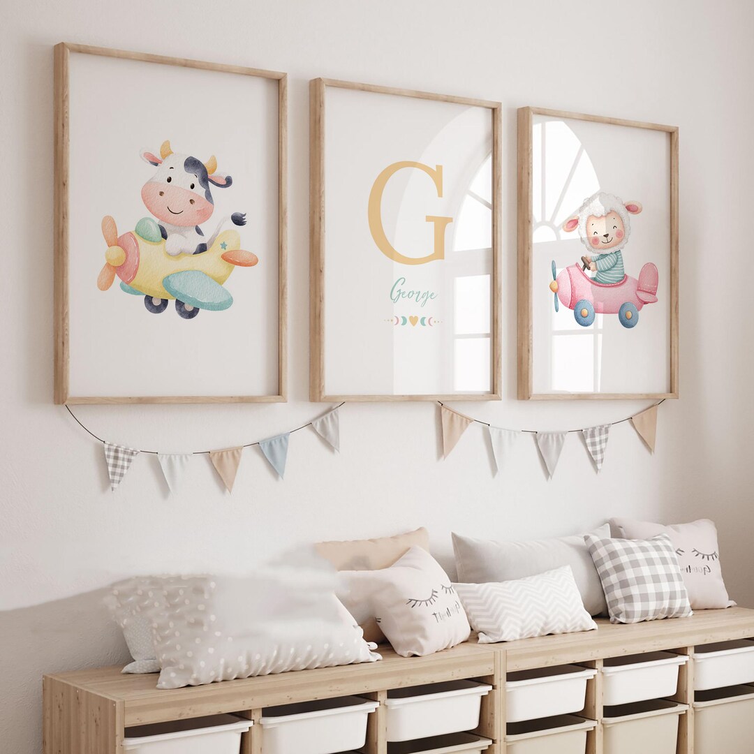 Custom Animal Farm Nursery Wall Art Print| Set of 3 Personalized Name ...