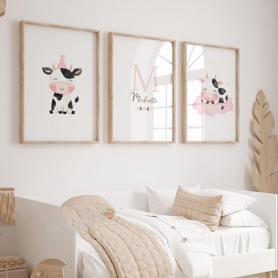 Set of 3 Animal Farm Nursery Wall Art Print | Personalized Name Pastel ...
