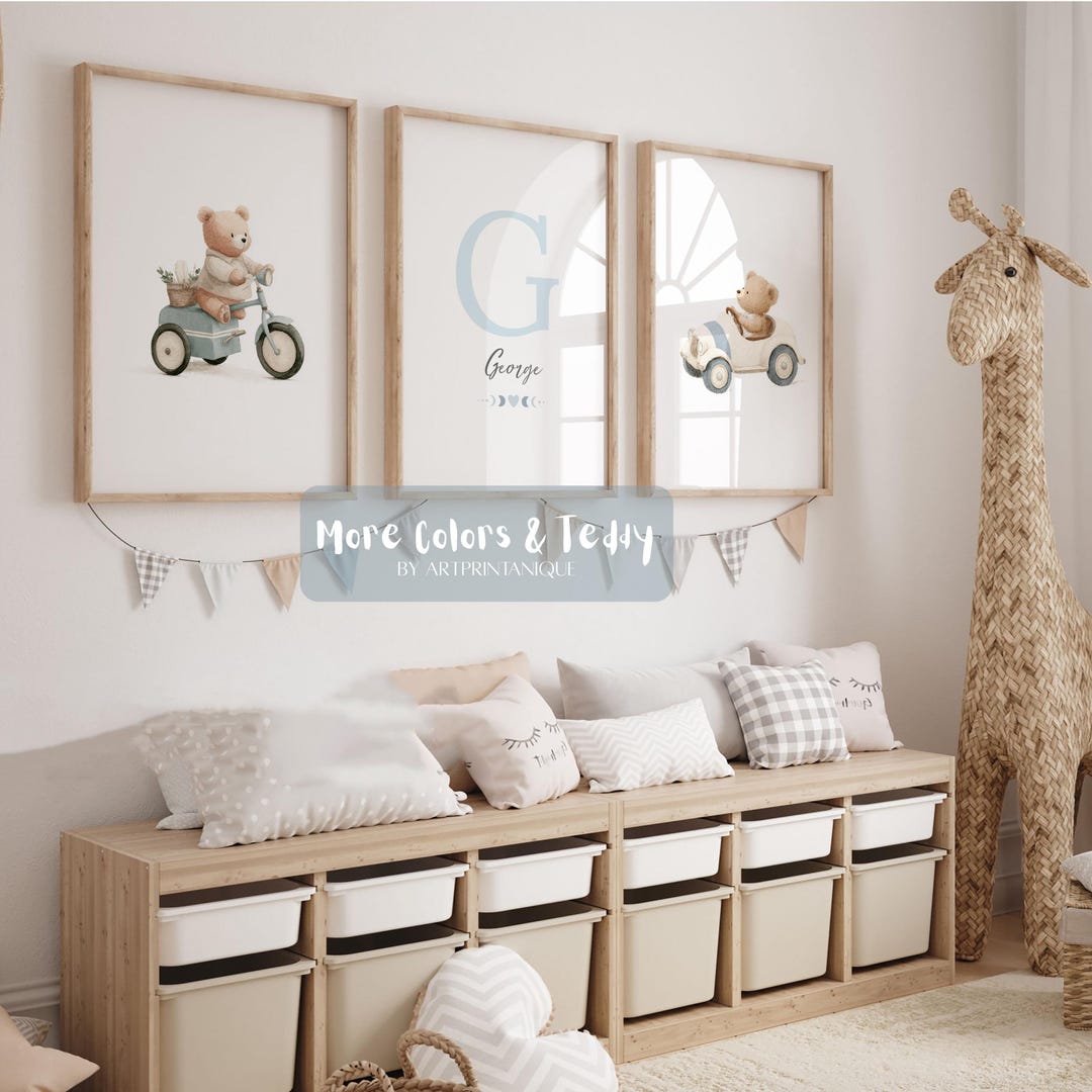 Set of 3 Custom Teddy Bear Nursery Wall Art Print|personalized Name ...