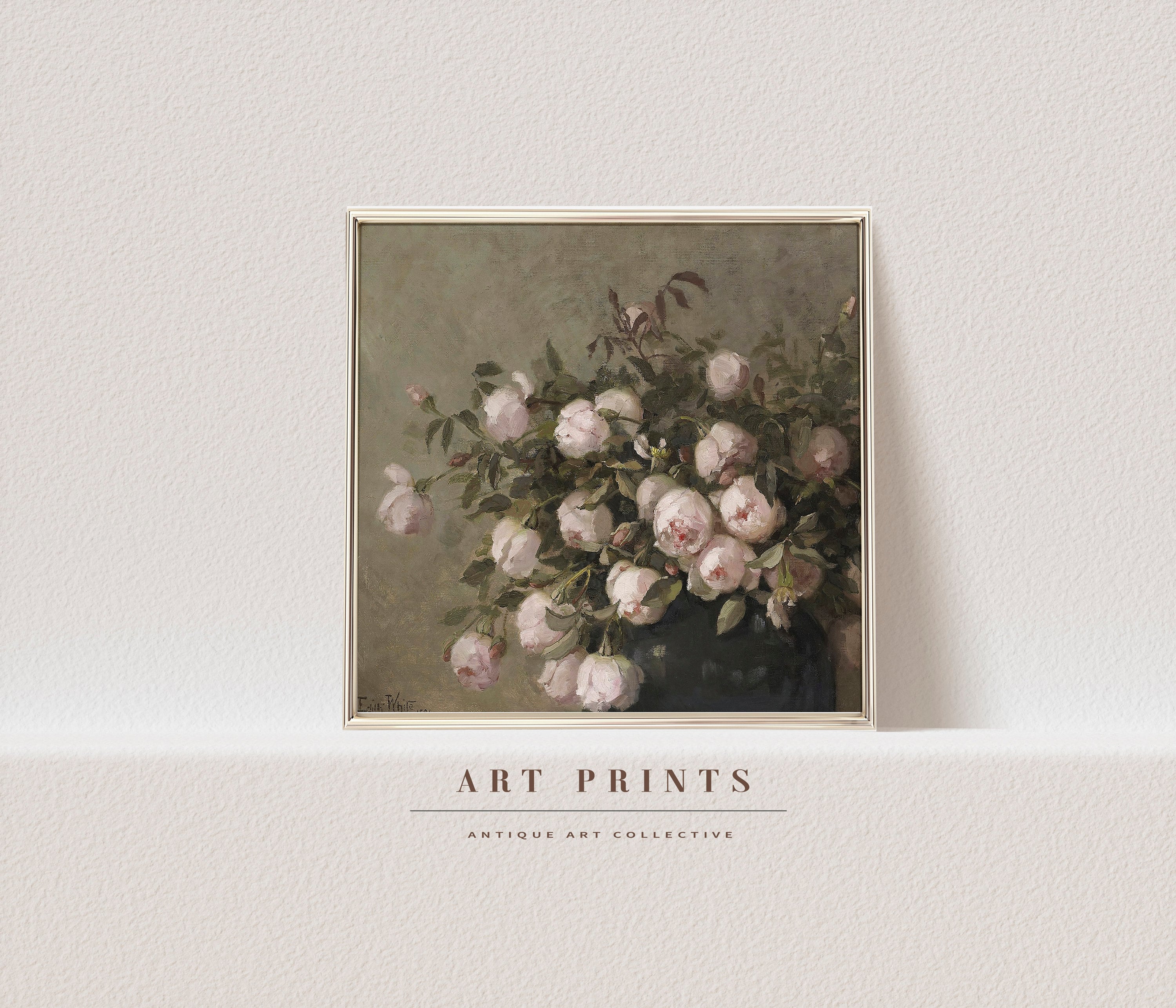 Vintage Roses Still Life Oil Painting / Antique Flower Rose Pink Paint ...
