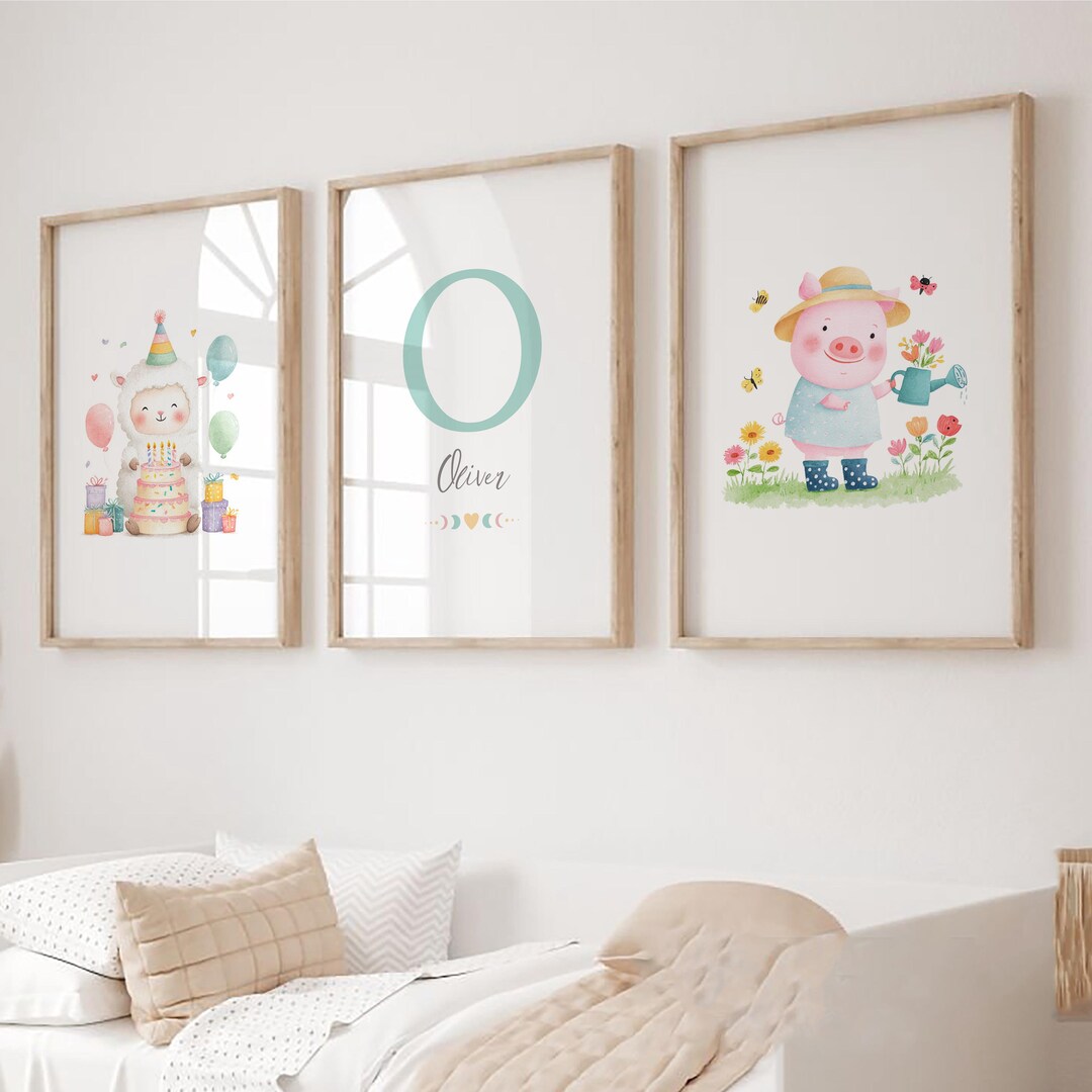 Custom Animal Farm Nursery Wall Art Print| Set of 3 Personalized Name ...