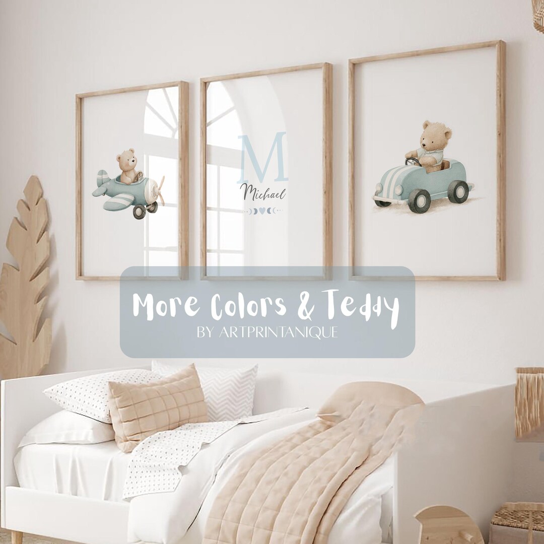 Set of 3 Custom Teddy Bear Nursery Wall Art Print|personalized Name ...