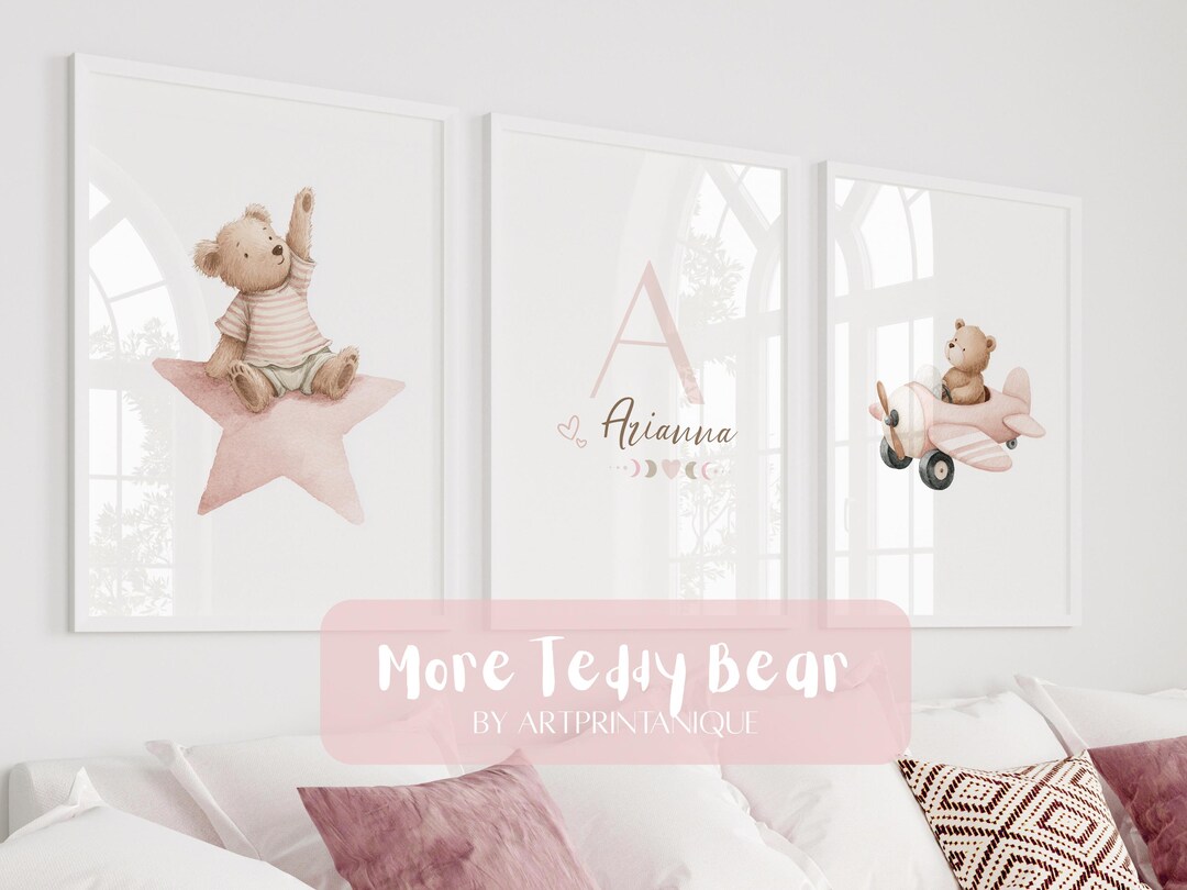 Set of 3 Custom Teddy Bear Nursery Wall Art Print|personalized Name ...