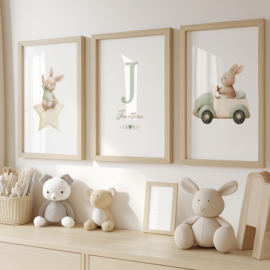 Set of 3 Custom Vintage Bunny Nursery Wall Art Print|personalized Name ...