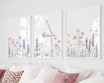Custom Wildflowers Prints| Floral Nursery Wall Art, Boho, Baby Girl Nursery Wall Art| Watercolor Flowers| Personalised Name Sign Initial |26