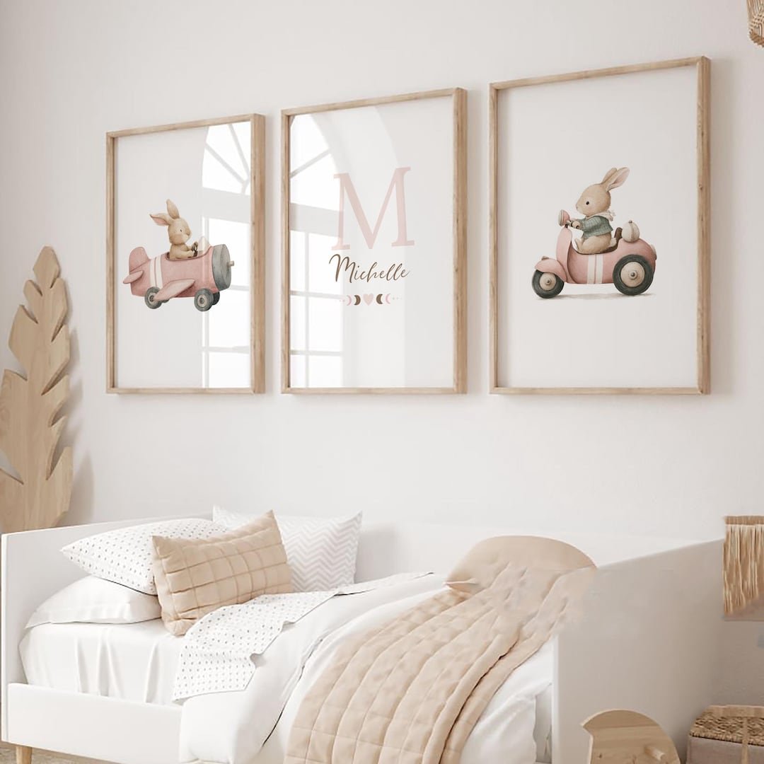Set of 3 Custom Vintage Bunny Nursery Wall Art Print|personalized Name ...