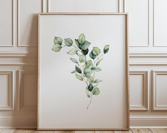 Set of 3 Eucalyptus and Sage Olive Minimalist Watercolor Wall Art Prints|Living Room Greenery Home Decor|Printable Herbs Botanical Poster|87