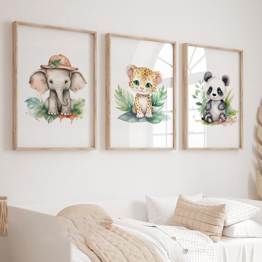 Set of 6 Safari Animal Nursery Wall Art Print| Nursery Decor Girl and ...