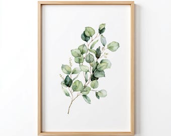 Set of 3 Eucalyptus and Sage Olive Minimalist Watercolor Wall Art Prints|Living Room Greenery Home Decor|Printable Herbs Botanical Poster|87