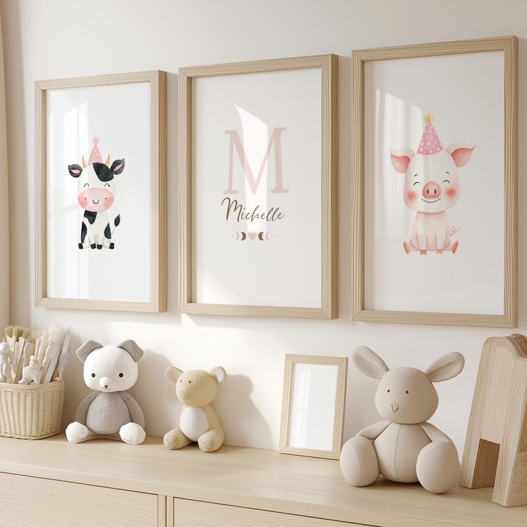 Animal Farm Nursery Print Set | Personalized Pastel Decor , Pink Baby ...