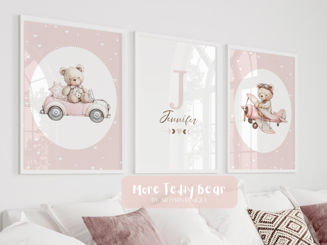 Set of 3 Custom Teddy Bear Nursery Wall Art Print|personalized Name ...