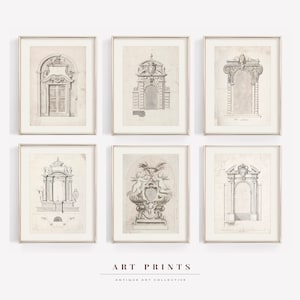 Vintage Architectural Drawing Gallery Set | Architecture Sketch Drawing PRINTABLE | Antique Drawing Prints |Sketch Printable Wall | S70-S6