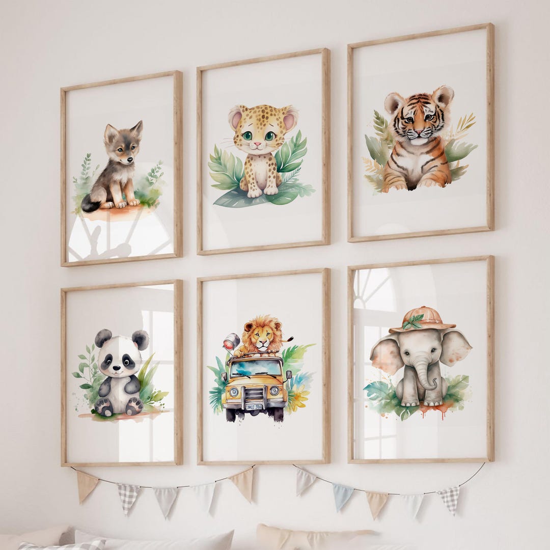 Safari Animal Nursery Wall Art Prints | Set of 6 Nursery Decor Girl and ...