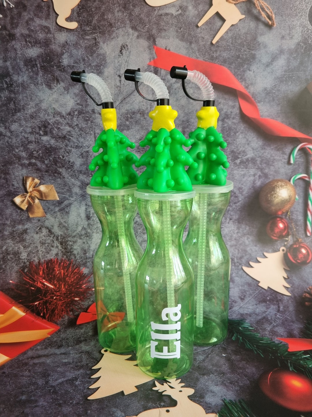 Personalised Christmas Tree Design Childs Drinking Bottle Etsy UK