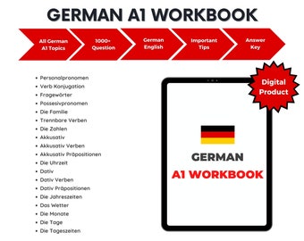 German A1 Workbook (Includes All German A1 Topics, 1000+ Questions, Answer Key) [EN-DE]