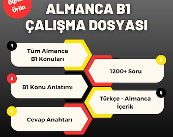 Almanca B1 Alistirma Dosyasi + Konu Anlatimi (Tüm B1 Konulari, 1200+ Soru, Cevap Anahtari)