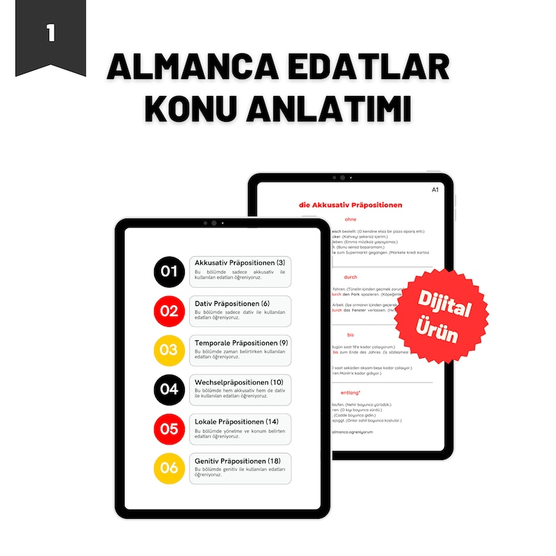 Tüm Almanca Edatlar A1-B1 Edatlar Konu Anlatimi, 500 Soru, Cevap Anahtari Bild 4