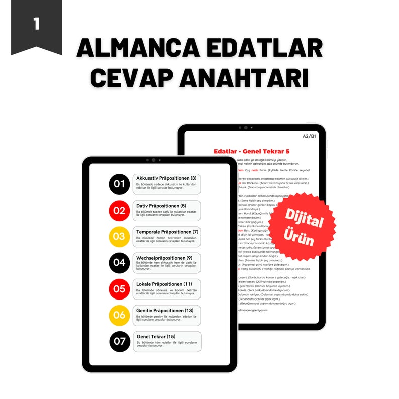 Tüm Almanca Edatlar A1-B1 Edatlar Konu Anlatimi, 500 Soru, Cevap Anahtari Bild 6