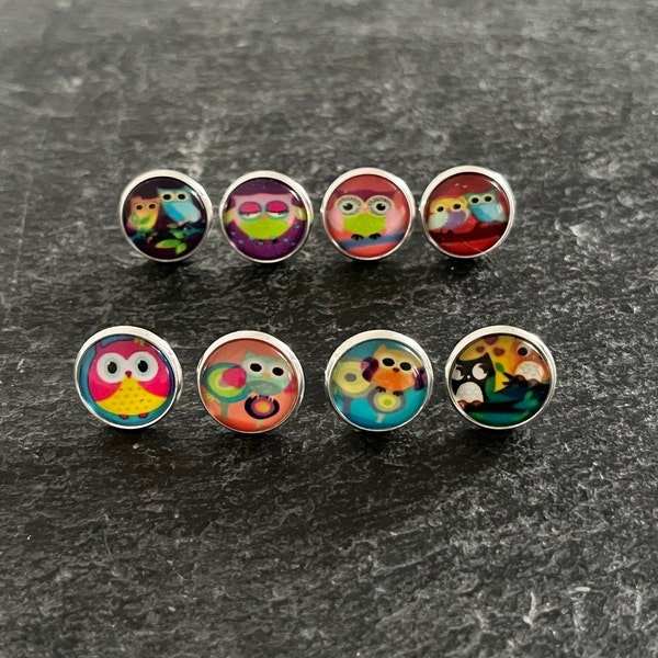 Ohrstecker 12mm Eule Owl Motiv Cabochon Ohrring