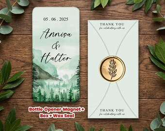 Landscape Themed, Personalized Bottle Opener Magnet Wedding Favor – Custom UV Printed Guest Gift with Box & Wax Seal