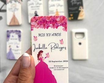 Personalized Quinceañera Bottle Opener Magnet,Sweet 16 Party Favor,Mis ANOS 15