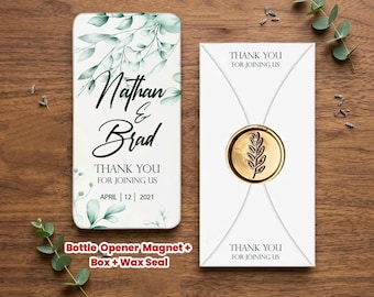 Personalized Bottle Opener Magnet Wedding Favor – Custom UV Printed Guest Gift with Box & Wax Seal