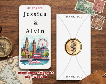 Country Themed ,  Personalized Bottle Opener Magnet Wedding Favor – Custom UV Printed Guest Gift with Box & Wax Seal