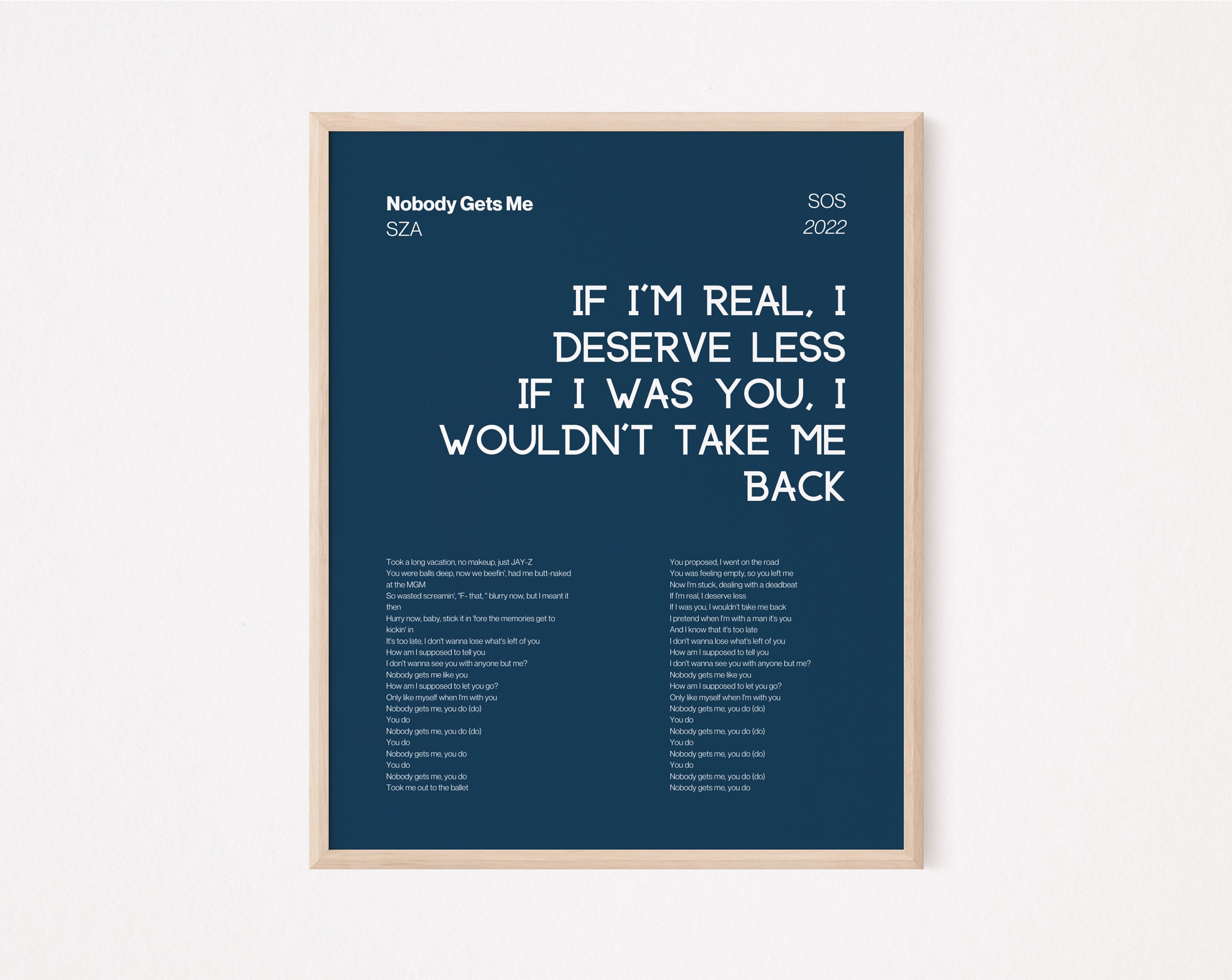 SZA SOS Nobody Gets Me Poster, Sza Sos Album Poster, Sza SOS Merch, Sza