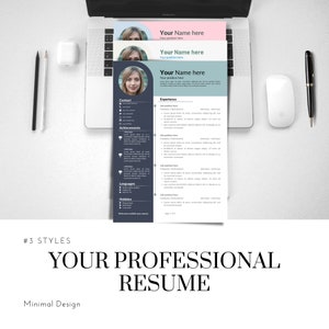 May include: A professional resume template with a dark blue background and a light blue header. The template includes sections for contact information, experience, achievements, languages, and hobbies. The template also includes a photo of the applicant.