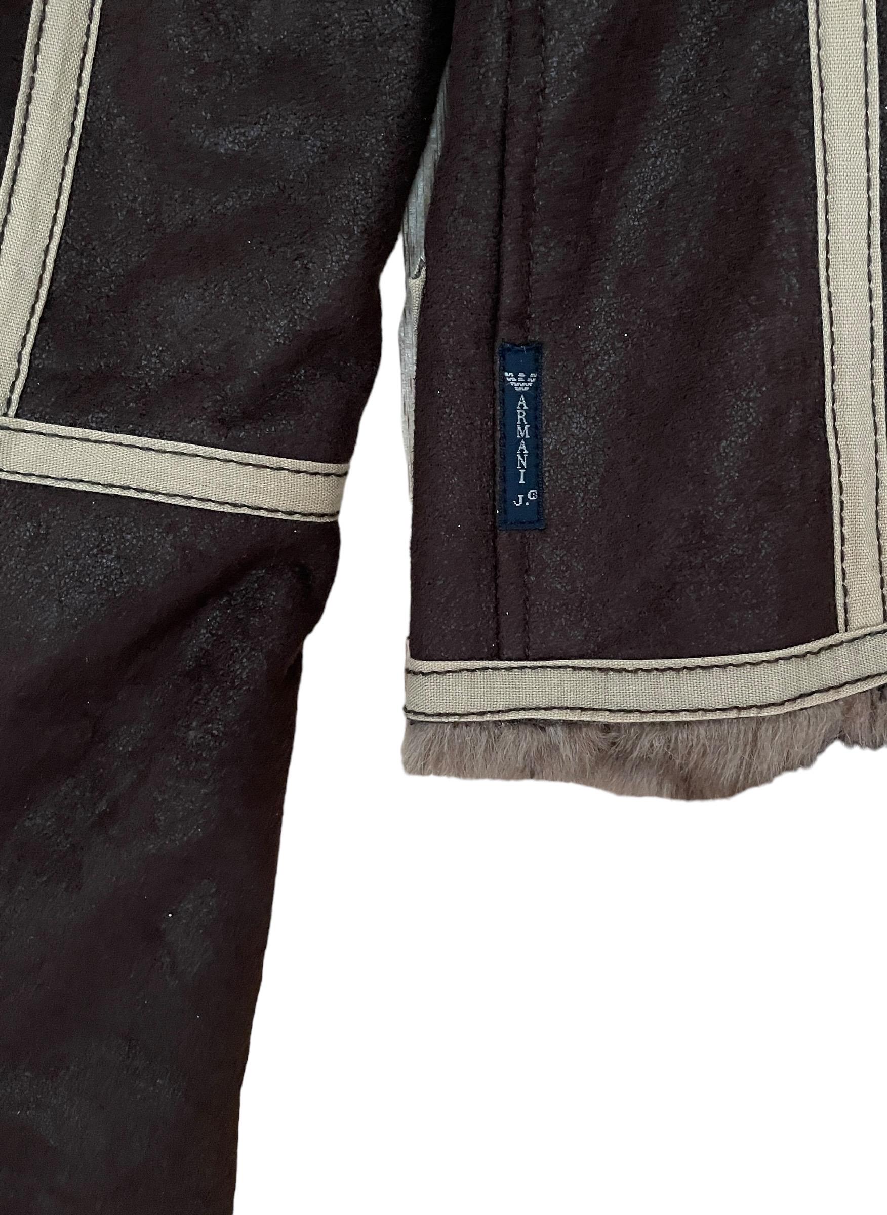 ジャケット・アウター 90s Armani Jeans Fake Fur Leather Jacket VTG 90s ARMANI JEANS BROWN FAUX LEATHER JACKET WOOL BLANKET LINED