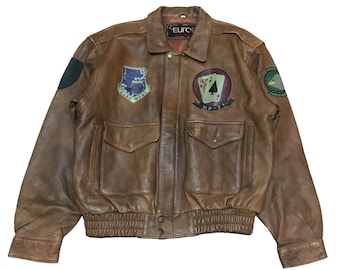 Rare Vintage Brand Euro Mood Air Force Leather Jacket 1980s