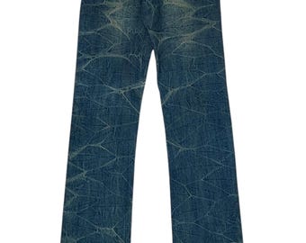 Vaqueros desgastados de patchwork de una marca japonesa vintage de diseño poco común, década de 2000