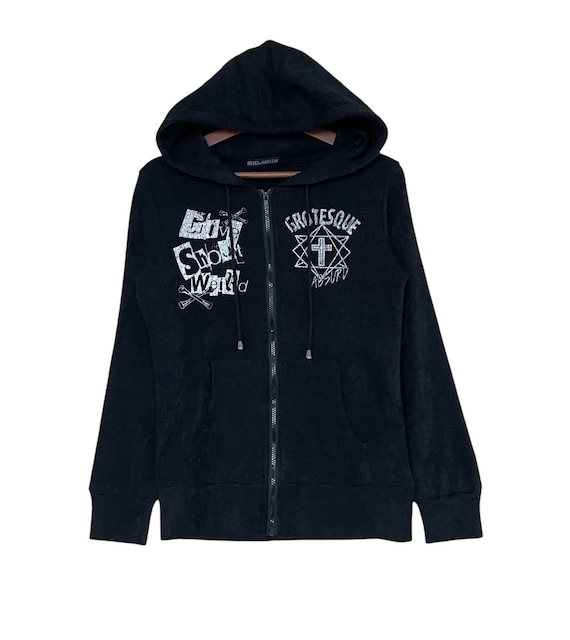 GHOST OF HARLEM フード付ジレ Vintage Ghost of Harlem Faux Fur Fuzzy Gray Hoodie Zipper Jacket