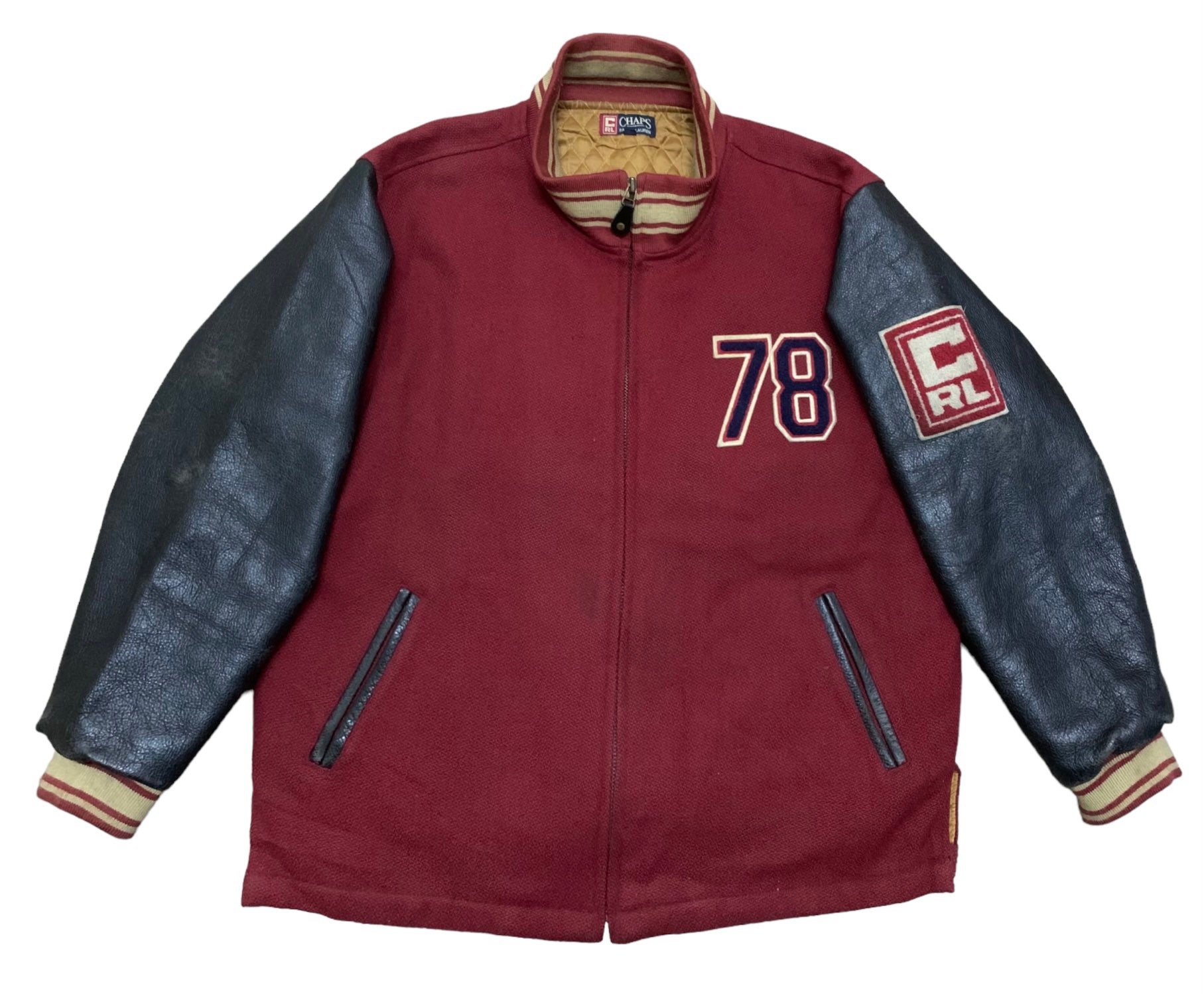 Rare Vintage Chaps Ralph Lauren Leather Varsity Jacket 1990s Rare Vintage Chaps Ralph Lauren Leather Varsity Jacket 1990s