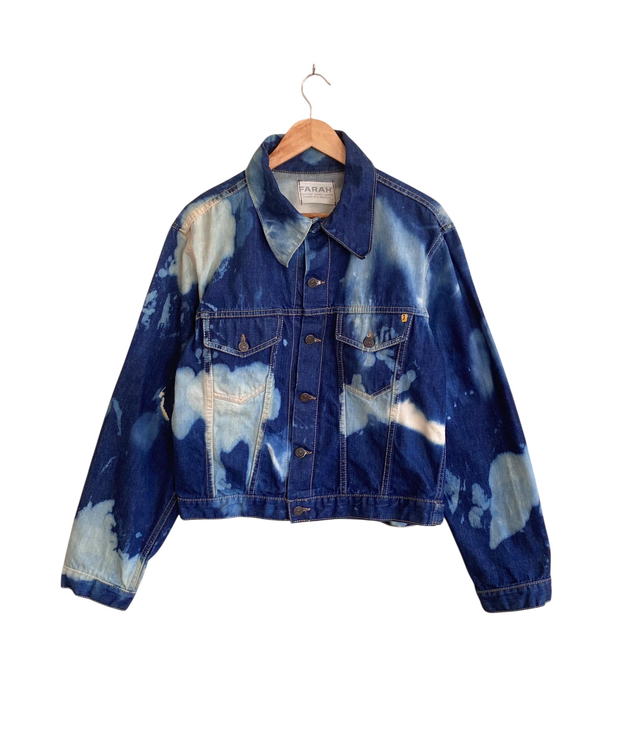 Rare Design Vintage Brand Farah Bleach Trucker Denim Jacket 1970s