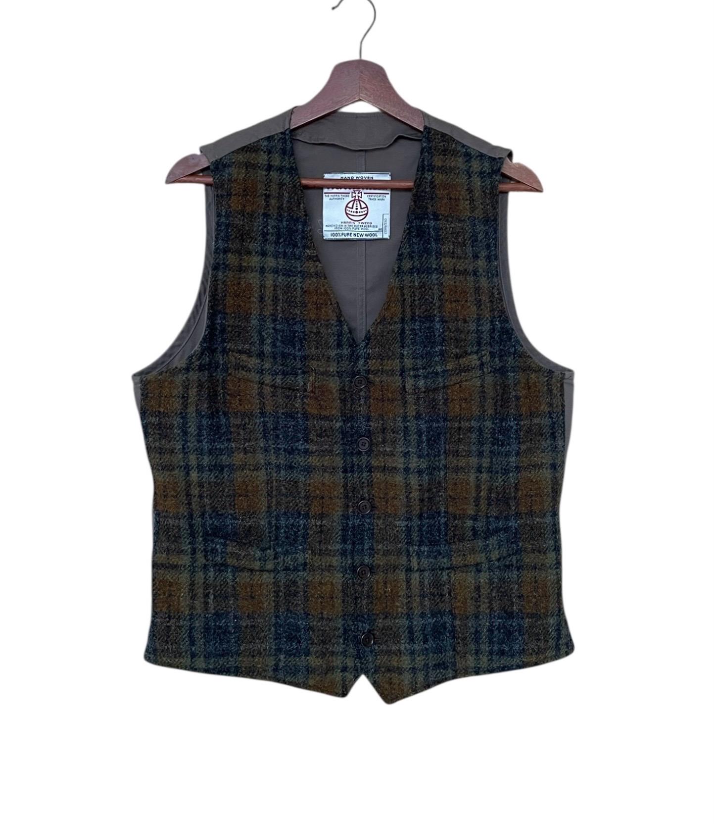 送料無料 ギフト Rare Vintage Brand Harris Tweed Wool Checkered Vest 1990s - Etsy トップス